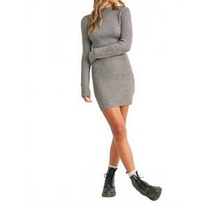 NEW KLESIS sparkle mock neck sweater mini dress in grey